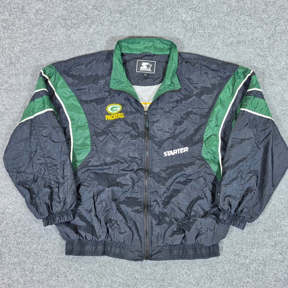 Vintage Starter Green Bay Packers NFL Windbreaker Jacket Men 2XL Black Green 90s - Picture 2 of 7
